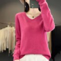 Women 100% Merino Wool Sweater V-Neck Basic Pullover Autumn Winter Cashmere Clothing Long Sleeve Soft Knitwear Tops Solid Color - Image 2