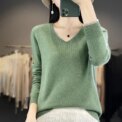 Women 100% Merino Wool Sweater V-Neck Basic Pullover Autumn Winter Cashmere Clothing Long Sleeve Soft Knitwear Tops Solid Color - Image 3