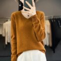 Women 100% Merino Wool Sweater V-Neck Basic Pullover Autumn Winter Cashmere Clothing Long Sleeve Soft Knitwear Tops Solid Color - Image 6