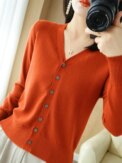 Early Autumn New Andy Cashmere Knit Cardigan V-Neck Solid Color Fashion High-Grade Comfortable Loose Casual Knitwear -GH021 - Image 4