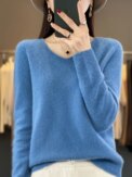 Fashion100% Merino Wool Sweater Cashmere  Pullover Women Knitwear V-Neck Long Sleeve  Autumn Winter Fashion Basic Clothing  Tops - Image 4