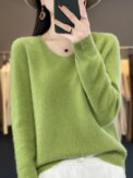 Fashion100% Merino Wool Sweater Cashmere  Pullover Women Knitwear V-Neck Long Sleeve  Autumn Winter Fashion Basic Clothing  Tops - Image 2