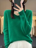 Fashion100% Merino Wool Sweater Cashmere  Pullover Women Knitwear V-Neck Long Sleeve  Autumn Winter Fashion Basic Clothing  Tops - Image 6