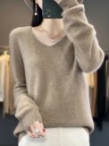 Fashion100% Merino Wool Sweater Cashmere  Pullover Women Knitwear V-Neck Long Sleeve  Autumn Winter Fashion Basic Clothing  Tops - Image 3