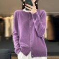 Women 100% Merino Wool Sweater Autumn Winter O-Neck First Line Seamless Cardigan Long Sleeve Clothing Cashmere Knitwear Tops - Image 6