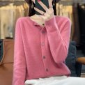 Women 100% Merino Wool Sweater Autumn Winter O-Neck First Line Seamless Cardigan Long Sleeve Clothing Cashmere Knitwear Tops - Image 3