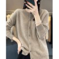 Women 100% Merino Wool Sweater Autumn Winter O-Neck First Line Seamless Cardigan Long Sleeve Clothing Cashmere Knitwear Tops - Image 2