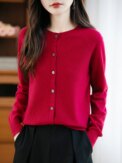 Classic Merino Wool Woman Sweater Basic Female Autumn Winter Knitted Cardigan Elegant Ladies Cashmere Long Sleeve Clothing Tops - Image 5