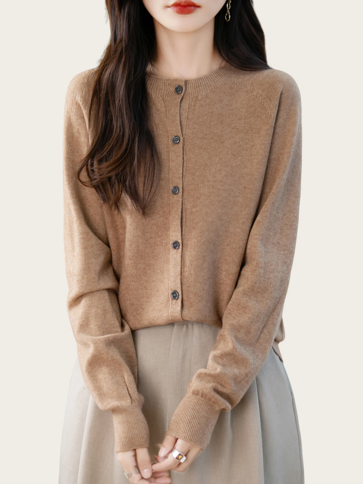 Classic Merino Wool Woman Sweater Basic Female Autumn Winter Knitted Cardigan Elegant Ladies Cashmere Long Sleeve Clothing Tops - Image 2