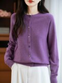 Classic Merino Wool Woman Sweater Basic Female Autumn Winter Knitted Cardigan Elegant Ladies Cashmere Long Sleeve Clothing Tops - Image 4