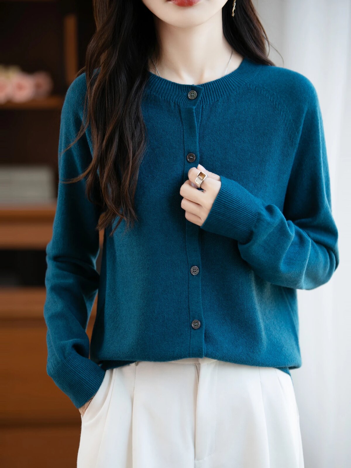 Classic Merino Wool Woman Sweater Basic Female Autumn Winter Knitted Cardigan Elegant Ladies Cashmere Long Sleeve Clothing Tops - Image 6