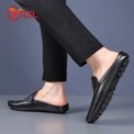 YRZL Loafers Summer Slip on Half Shoes for Men Leather Slippers Casual Breathable Comfy Loafers Moccasins Brown Black Beige - Image 6