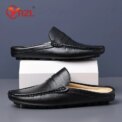YRZL Loafers Summer Slip on Half Shoes for Men Leather Slippers Casual Breathable Comfy Loafers Moccasins Brown Black Beige - Image 4