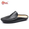 YRZL Loafers Summer Slip on Half Shoes for Men Leather Slippers Casual Breathable Comfy Loafers Moccasins Brown Black Beige - Image 2