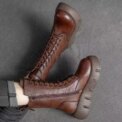 Retro Winter Leather Women's Boots Round Head Middle Heel Women's Ankle Boots Lace Warm Snow Boots Thick Bottom Bicycle Boots - Image 5
