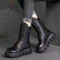 Retro Winter Leather Women's Boots Round Head Middle Heel Women's Ankle Boots Lace Warm Snow Boots Thick Bottom Bicycle Boots - Image 2