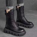 Retro Winter Leather Women's Boots Round Head Middle Heel Women's Ankle Boots Lace Warm Snow Boots Thick Bottom Bicycle Boots - Image 6