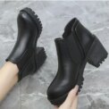 New Autumn and Winter Fashionable and Comfortable Round Toe High Heels Casual Thick Heel Solid Color Sleeve Fashion Boots - Image 2