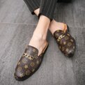 Cow Genuine Leather Summer Slip-On Shoes Large Size  Embroidered Flat Mules with Slingback And Metal Chain Detail - Image 6