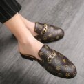 Cow Genuine Leather Summer Slip-On Shoes Large Size  Embroidered Flat Mules with Slingback And Metal Chain Detail - Image 5