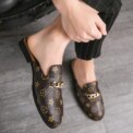 Cow Genuine Leather Summer Slip-On Shoes Large Size  Embroidered Flat Mules with Slingback And Metal Chain Detail - Image 4