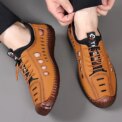 Men's Soft Leather Summer Men Leather Sandals Breathable Non-slip Cow Tendon Sole Casual Leather Shoes Outdoor Beach Shoes