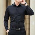 New Plus Size Men Solid Color Business Shirt Fashion Classic Basic Casual Slim White Long Sleeve Shirt Brand Clothes - Image 3