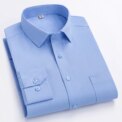 Men Formal Shirt Long Sleeve Office Solid Color Striped Anti-Wrinkle Non-ironing Fashion Business Pocket White Social Shirt 4XL - Image 4