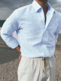 Comfortable Striped Shirt For Men Textured Soft Fabric Long Sleeve Casual Home Wear Elegant Style - Image 3