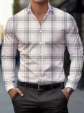 Men's Casual  Plaid Long Sleeve Shirt Stripe tops Breathable Button-Up lapel collar Business shirt Men's Clothing For Fall - Image 3