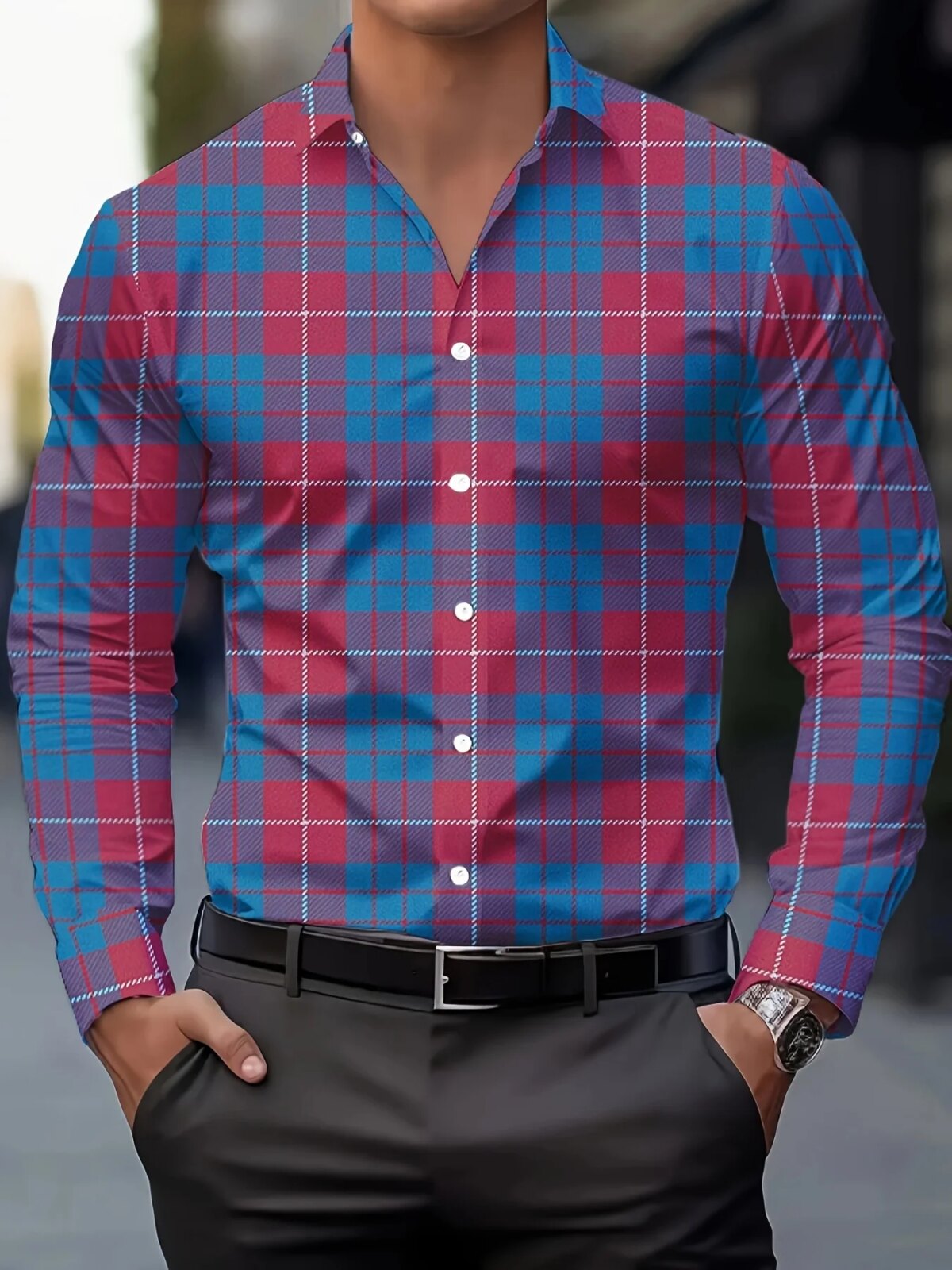 Men's Casual  Plaid Long Sleeve Shirt Stripe tops Breathable Button-Up lapel collar Business shirt Men's Clothing For Fall - Image 2