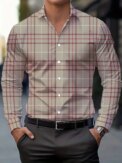 Men's Casual  Plaid Long Sleeve Shirt Stripe tops Breathable Button-Up lapel collar Business shirt Men's Clothing For Fall