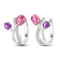 925 Sterling Silver Sparkling Tulip Earrings Women Elegant Purple Flower Zircon Hoop Earrings Party Wedding Gardening Exquisite - Image 5