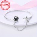 1 piece genuine S925 sterling silver elegant fashion style heart-shaped key connected lock bottom zircon bracelet pendant women' - Image 2
