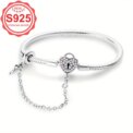 1 piece genuine S925 sterling silver elegant fashion style heart-shaped key connected lock bottom zircon bracelet pendant women'