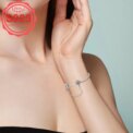 1 piece genuine S925 sterling silver elegant fashion style heart-shaped key connected lock bottom zircon bracelet pendant women' - Image 3