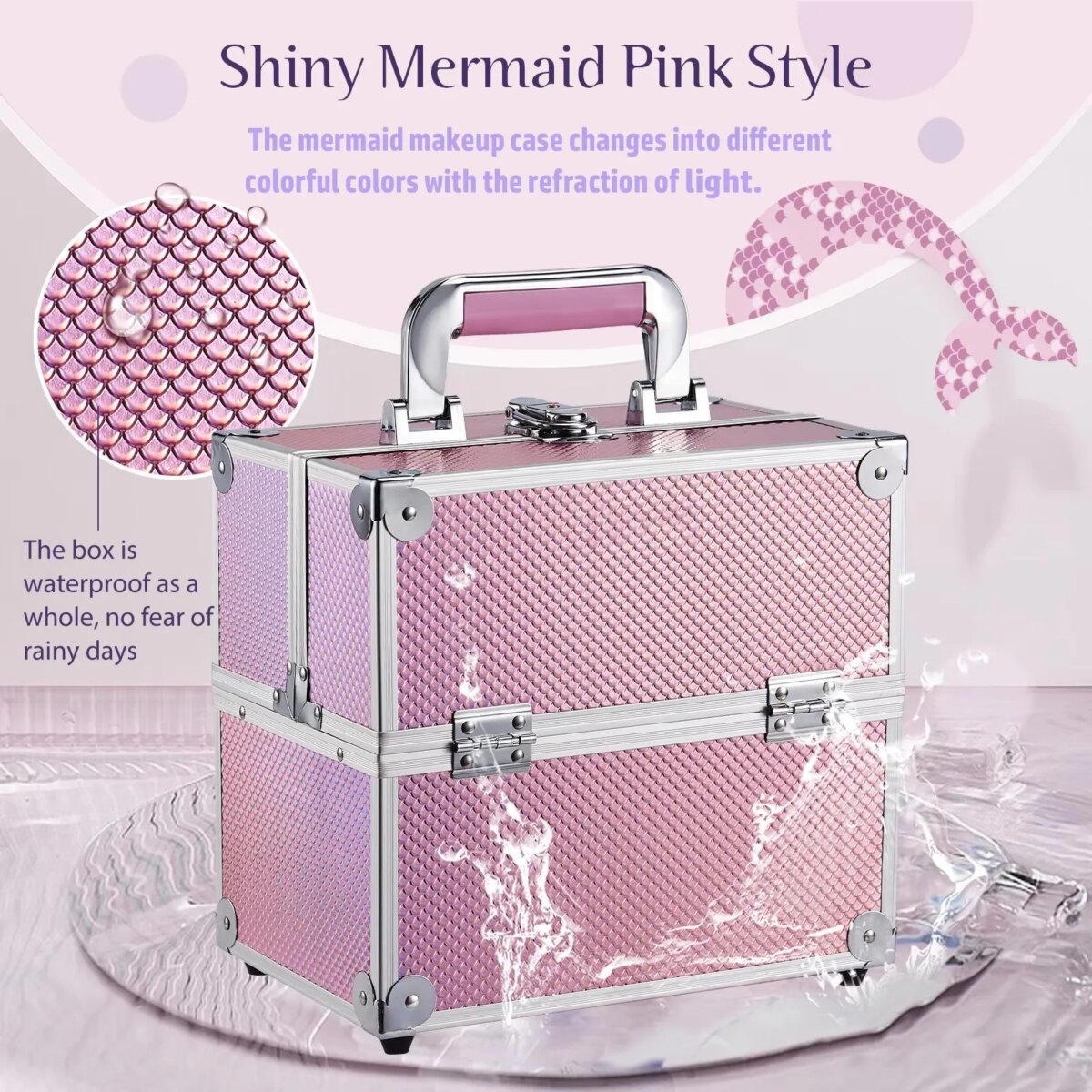 Makeup Case Portable Travel Alloy Cosmetics Make Up Storage Organizer Box Jewelry Nail Manicure Beauty Vanity Suitcase for Women - Image 3