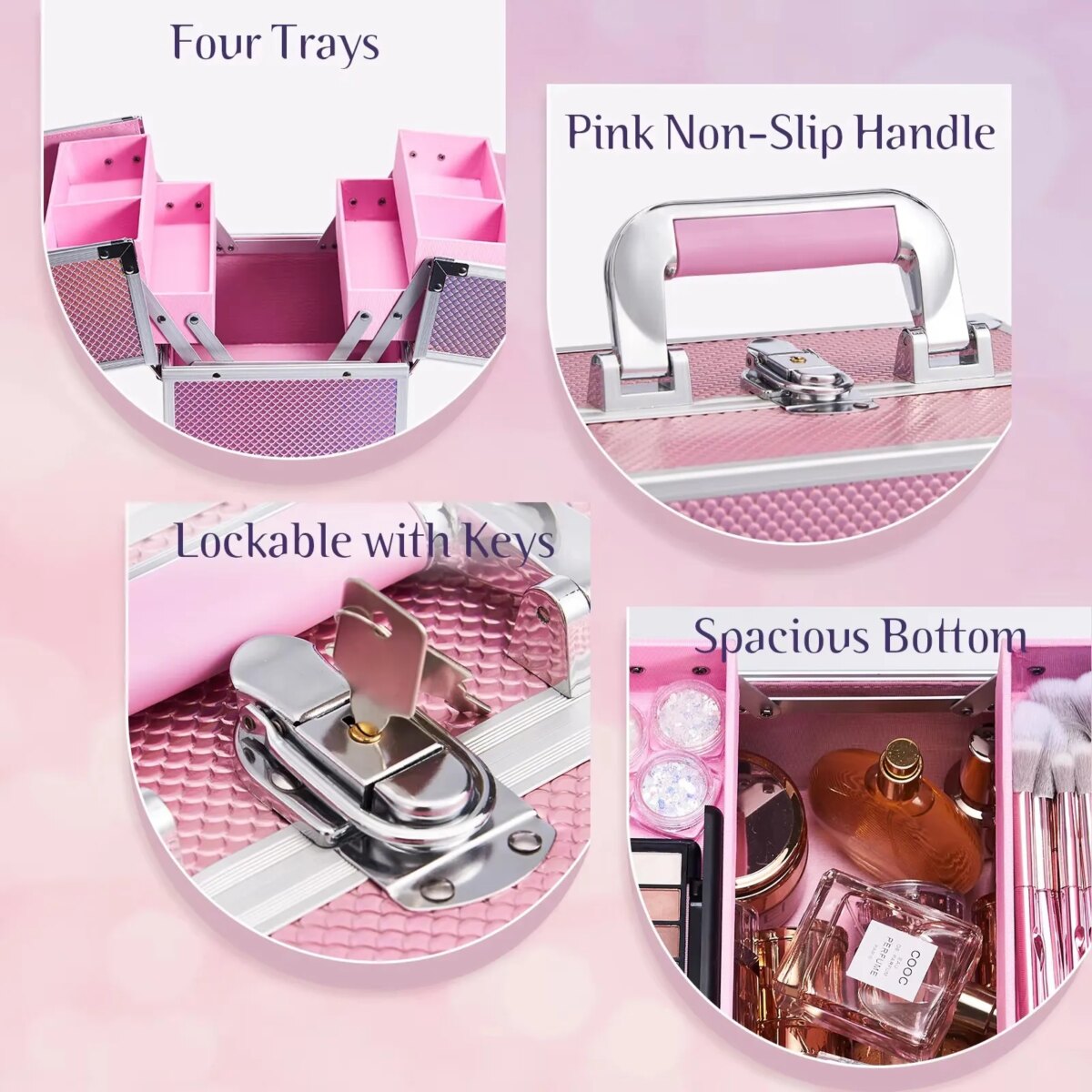 Makeup Case Portable Travel Alloy Cosmetics Make Up Storage Organizer Box Jewelry Nail Manicure Beauty Vanity Suitcase for Women - Image 5
