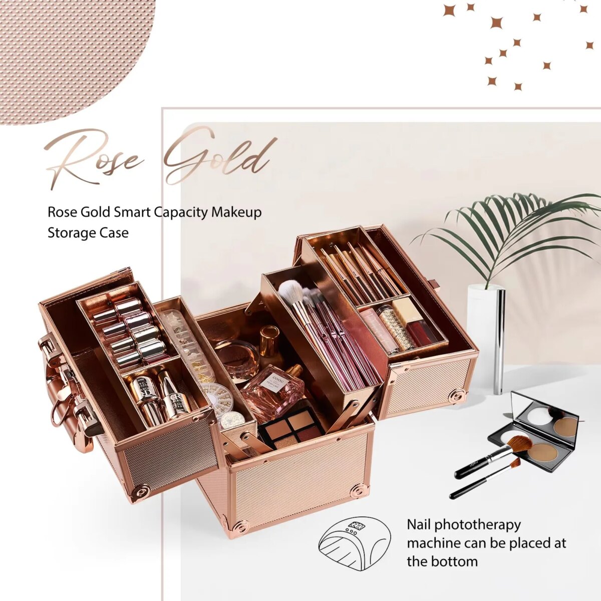 Makeup Case Portable Travel Alloy Cosmetics Make Up Storage Organizer Box Jewelry Nail Manicure Beauty Vanity Suitcase for Women - Image 2