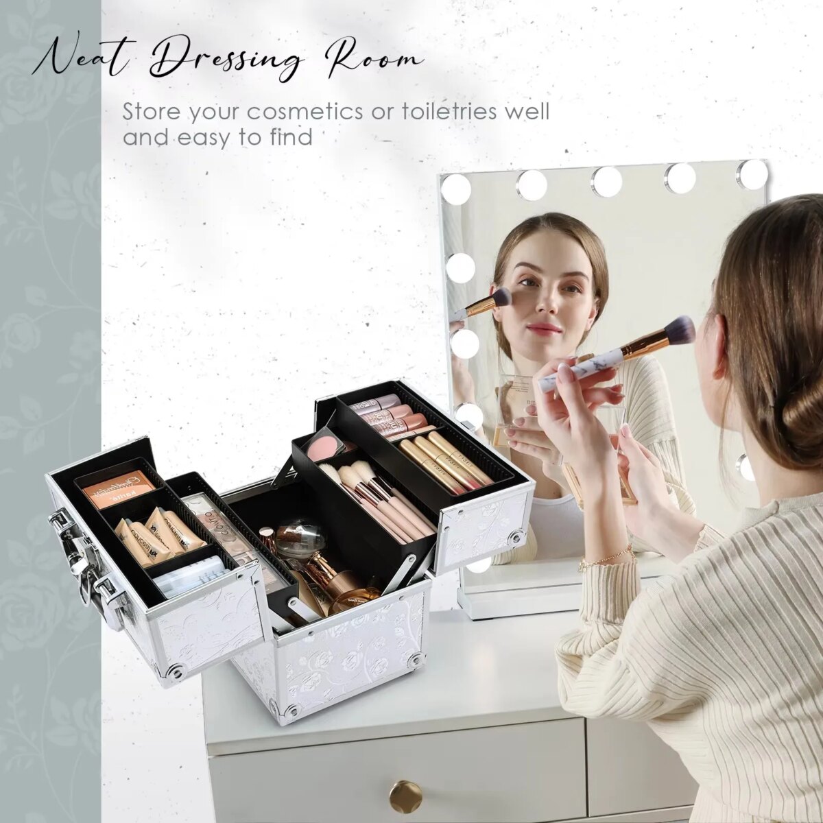 Makeup Case Portable Travel Alloy Cosmetics Make Up Storage Organizer Box Jewelry Nail Manicure Beauty Vanity Suitcase for Women - Image 4