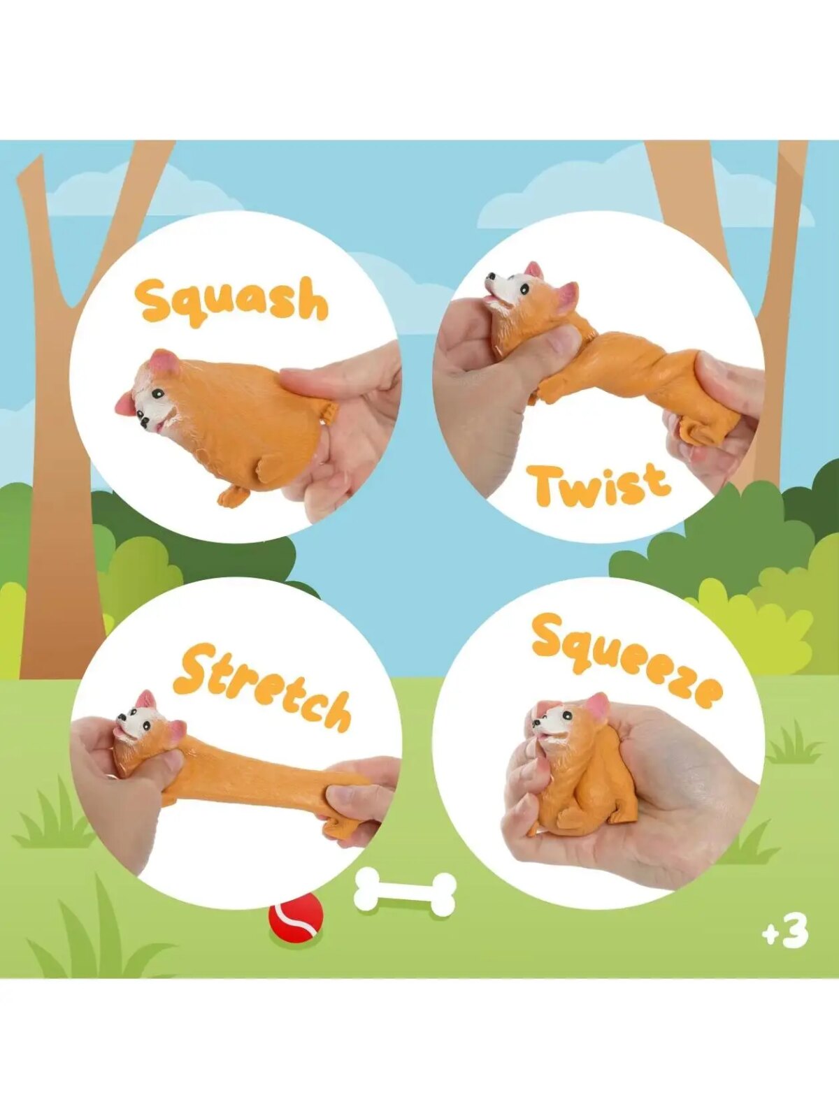 Pack of 3 Stretchy Corgi Toy - Squishy Toy Corgi Dog - Kids Squishy Fun Christmas Stocking Filler Childs Party Bag Fidget Toy: 3 - 5 Days Free Delivery Only UK - Image 4