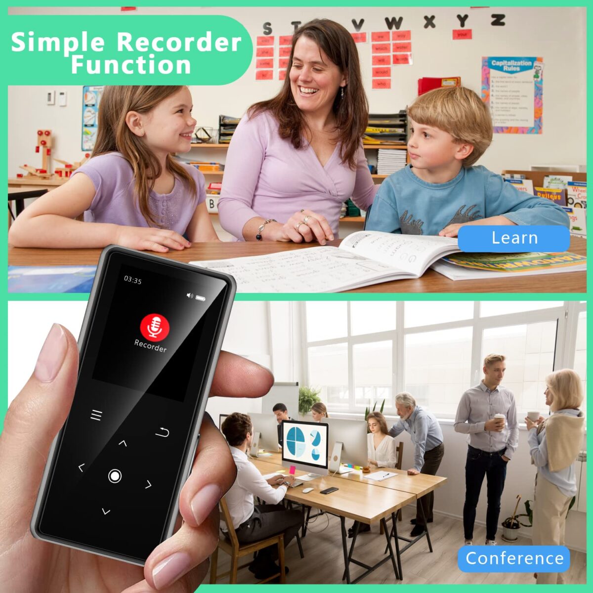 64GB MP3 Player with Bluetooth 5.2, AiMoonsa Music Player with Built-in HD Speaker, FM Radio, Voice Recorder, HiFi Sound, E-Book Function, Earphones Included - Image 10
