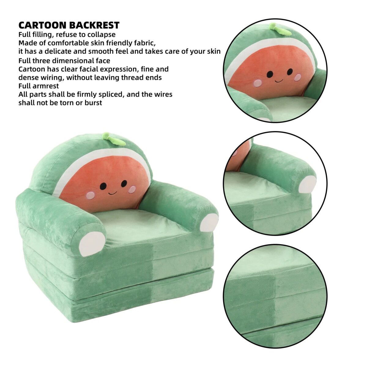 Children Foldable Sofa Bed Comfortable Wide Armrest 2 in 1 Washable Cartoon Foldable Kids Sofa for Living Room: 3 - 5 Days Free Delivery UK - Image 3
