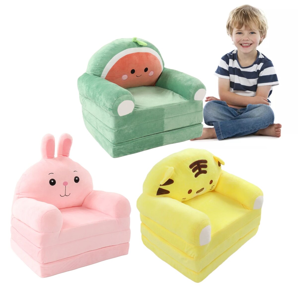 Children Foldable Sofa Bed Comfortable Wide Armrest 2 in 1 Washable Cartoon Foldable Kids Sofa for Living Room: 3 - 5 Days Free Delivery UK - Image 1