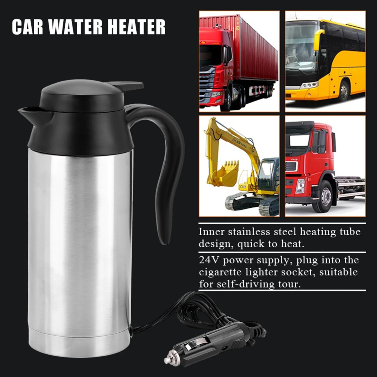 Portable 750ml 24V Travel Car Truck Kettle Water Heater Bottle Stainless Steel for Tea Coffee Drinking: 3 - 5 Days Free Delivery Only UK - Image 4