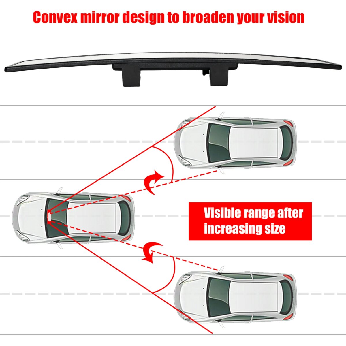 Car Rear Mirror Wide-angle Rearview Mirror 300mm 12" 270mm 11.6"Wide Convex Curve Panoramic Interior Rear View Anti-glare Mirror: 3 - 5 Days Free Delivery Only UK - Image 5