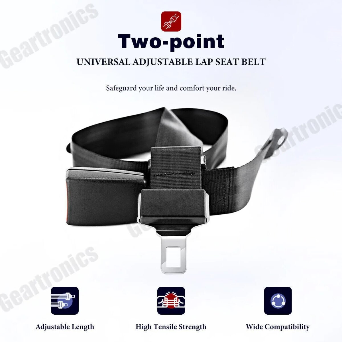 Extra Long 2 Point Lap Seat Belt For Motorhome Adjustable Safety Strap Black New: 3 - 5 Days Free Delivery Only UK - Image 3