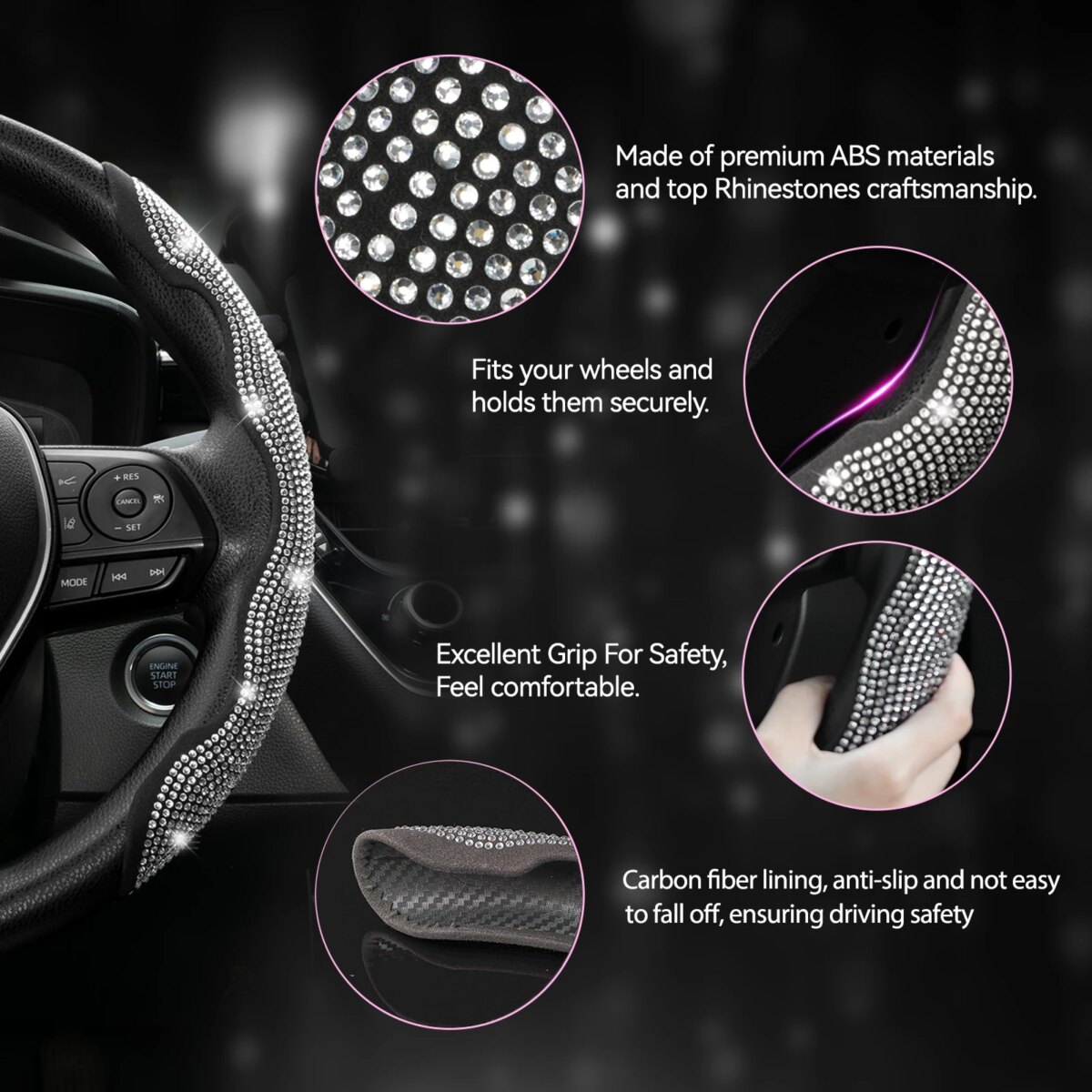 2PCS Diamond Car Steering Wheel Cover Booster Anti-slip Crystal Rhinestones Sparkling For Women Girl Car Interior Accessories: 3 - 5 Days Free Delivery Only UK - Image 3