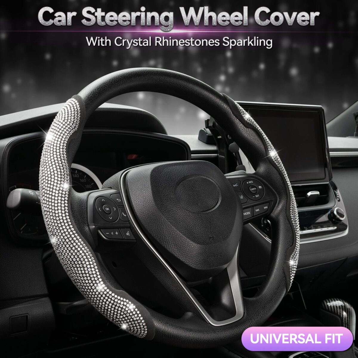 2PCS Diamond Car Steering Wheel Cover Booster Anti-slip Crystal Rhinestones Sparkling For Women Girl Car Interior Accessories: 3 - 5 Days Free Delivery Only UK - Image 6