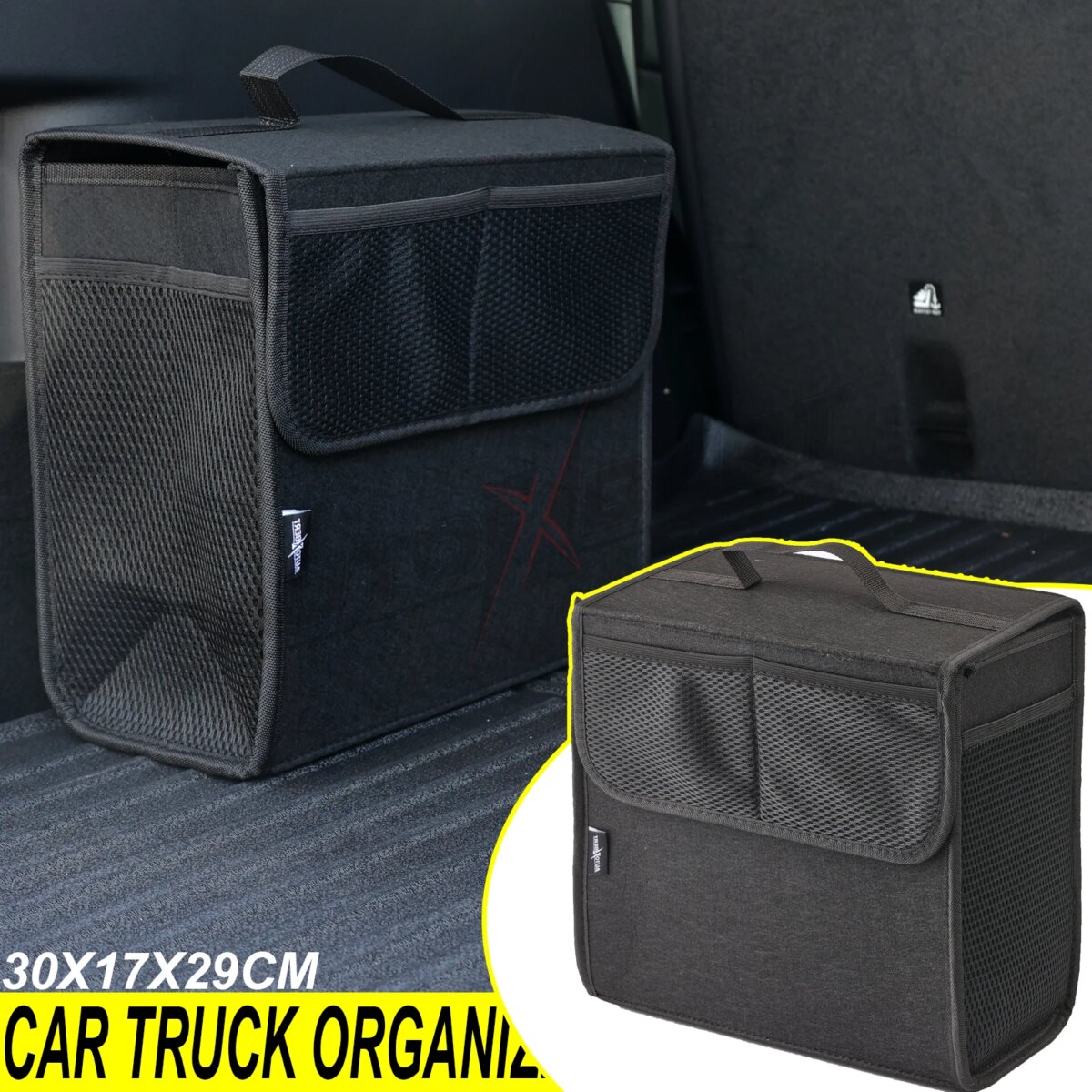 Car Trunk Organizer Felt Boot Organiser Storage Bag Box Portable Handbag Cargo Tool Holder Mesh Net Pocket Collapsible Universal - Image 1